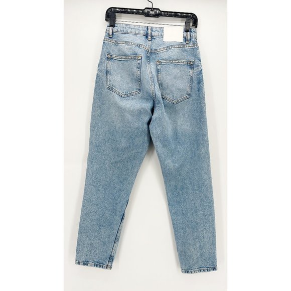 Zara Straight Leg High Waisted Light Wash Denim Jeans Sz 4 - Picture 3 of 7